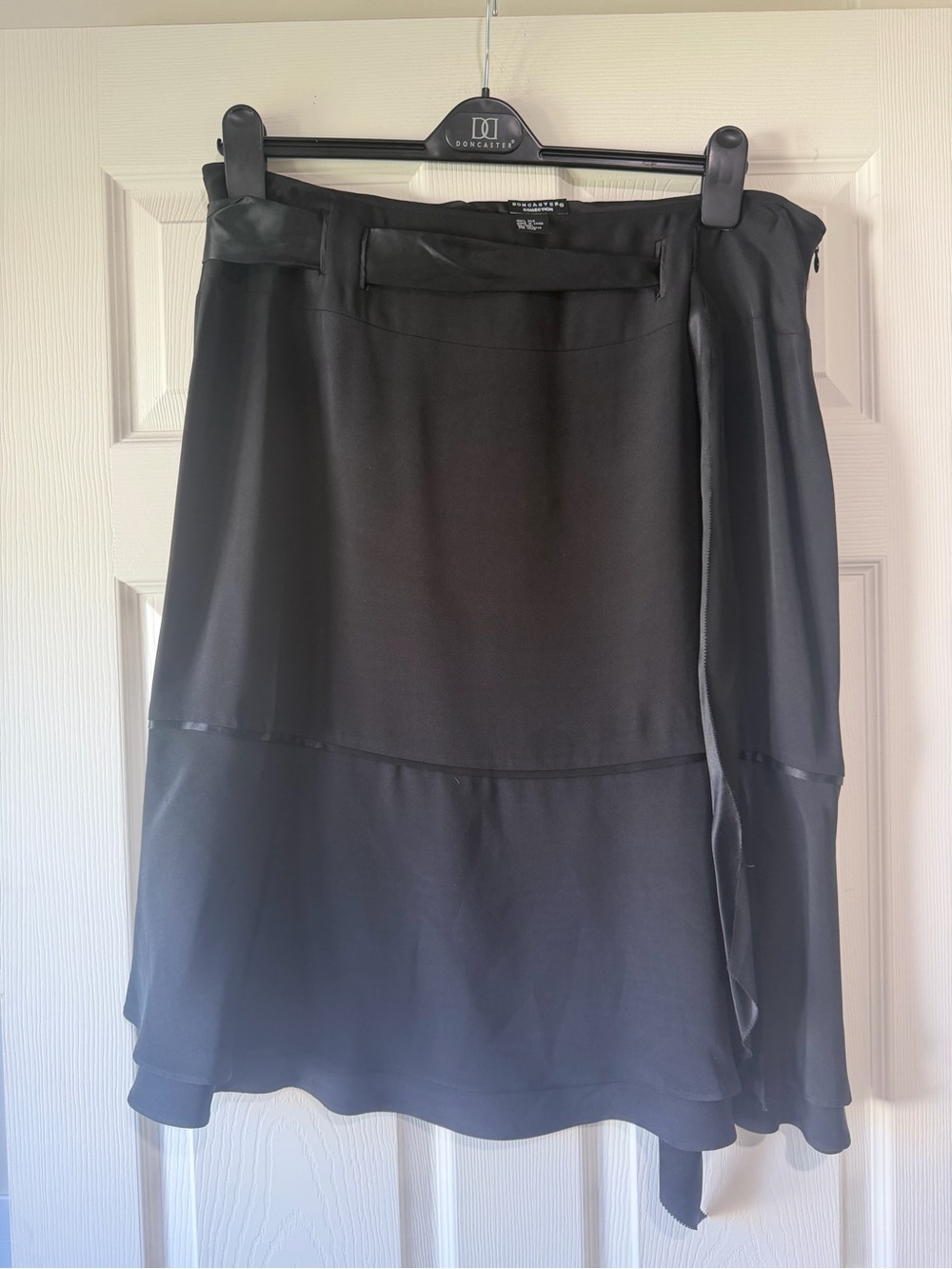 Black A-Line Midi Skirt with Satin Trim vintage silk skirt